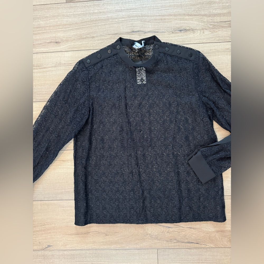 The Kooples Paris black Lace Top women's‎ medium floral shirt sheer Coquette